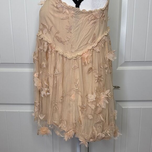 POL Blush Color Sleeveless Blouse Top Tulle Overlay With flowers Romantic - Picture 4 of 11